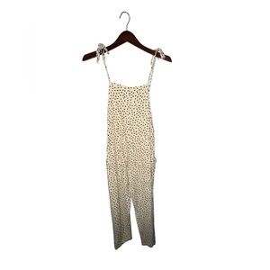 Stillwater Cream Print Tie Strap Jumpsuit Size L Linen Rayon NWOT